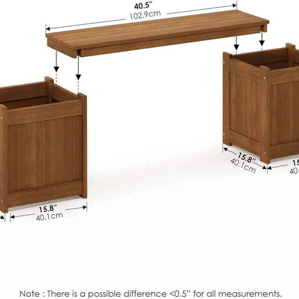 Tioman Hardwood Garden Bench Planter - Stylish Outdoor Seating and Flower Box Combination - Très Elite