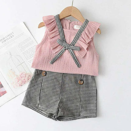 Toddler Girls' Stylish Summer Chiffon Top and Plaid Shorts Ensemble 2-6 Years - Très Elite
