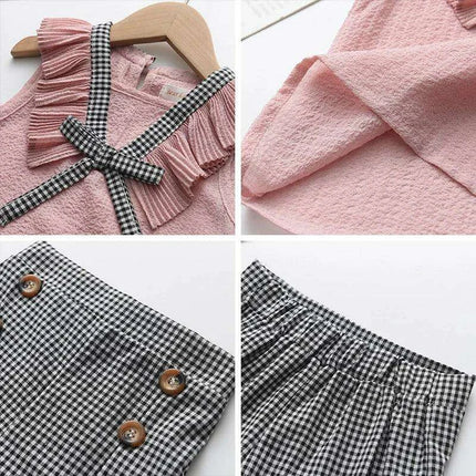 Toddler Girls' Stylish Summer Chiffon Top and Plaid Shorts Ensemble 2-6 Years - Très Elite