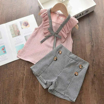 Toddler Girls' Stylish Summer Chiffon Top and Plaid Shorts Ensemble 2-6 Years - Très Elite