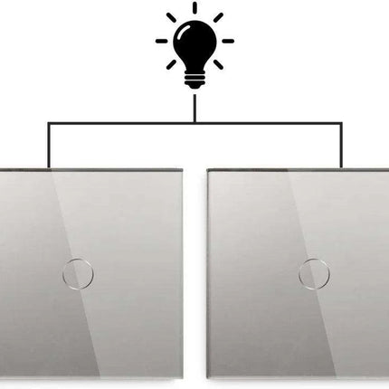 Touch Control Dual Location Stair Light Switch with Crystal Glass Panel in Modern White and Grey..