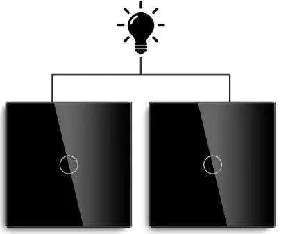 Touch Control Dual Location Stair Light Switch with Crystal Glass Panel in Modern White and Grey..