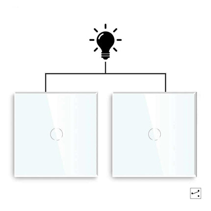 Touch Control Dual Location Stair Light Switch with Crystal Glass Panel in Modern White and Grey - Très Elite
