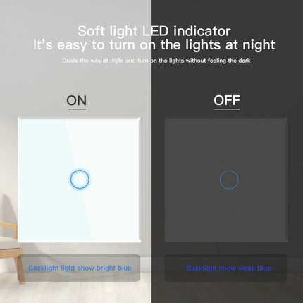 Touch Control Dual Location Stair Light Switch with Crystal Glass Panel in Modern White and Grey - Très Elite