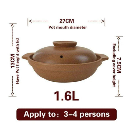 Traditional Unglazed Chinese Clay Casserole - Authentic Stew Pot for Gas Stove Cooking - Très Elite