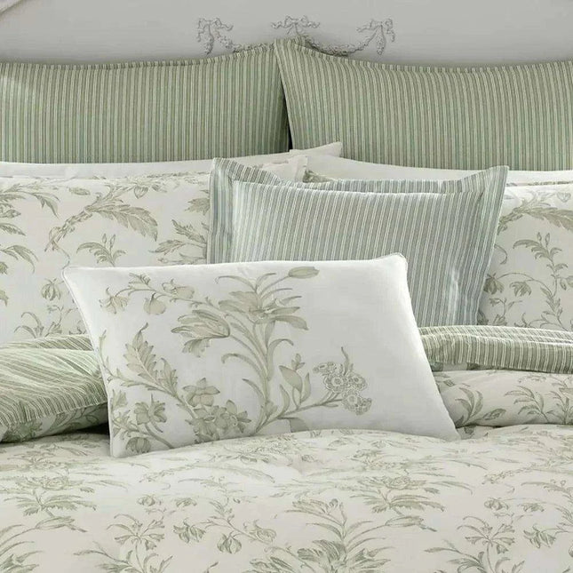 Tranquil Floral Jade Green Bedding Collection with Reversible Comforter - Luxury Cotton Set