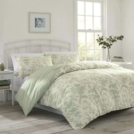 Tranquil Floral Jade Green Bedding Collection with Reversible Comforter - Luxury Cotton Set..