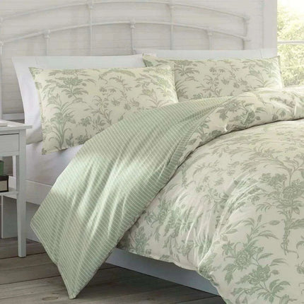 Tranquil Floral Jade Green Bedding Collection with Reversible Comforter - Luxury Cotton Set..