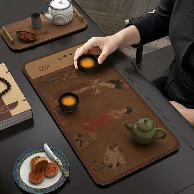 Tranquil Harmony Diatom Mud Tea Ceremony Mat - Elegant Absorbent Home Decor for Tea Aficionados