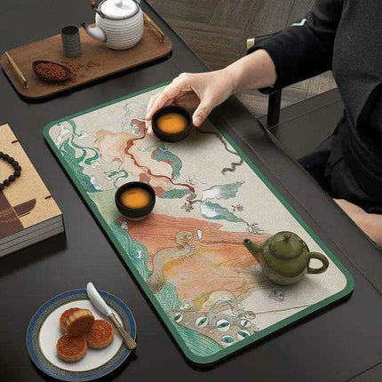Tranquil Harmony Diatom Mud Tea Ceremony Mat - Elegant Absorbent Home Decor for Tea Aficionados..