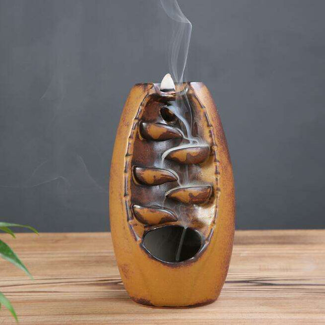 Tranquil Lotus Blossom Ceramic Backflow Incense Burner - Handcrafted Aromatherapy Furnace Artisan Elegance