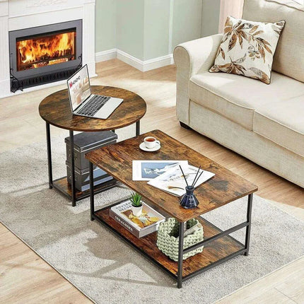 Transformable Rustic Coffee Table Duo with Innovative Storage Solutions - Très Elite