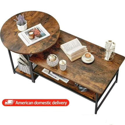 Transformable Rustic Coffee Table Duo with Innovative Storage Solutions - Très Elite