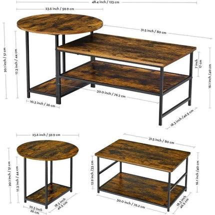 Transformable Rustic Coffee Table Duo with Innovative Storage Solutions - Très Elite