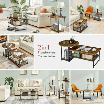 Transformable Rustic Coffee Table Duo with Innovative Storage Solutions - Très Elite