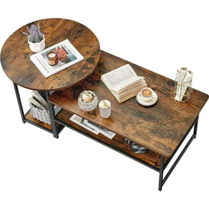 Transformable Rustic Coffee Table Duo with Innovative Storage Solutions - Très Elite