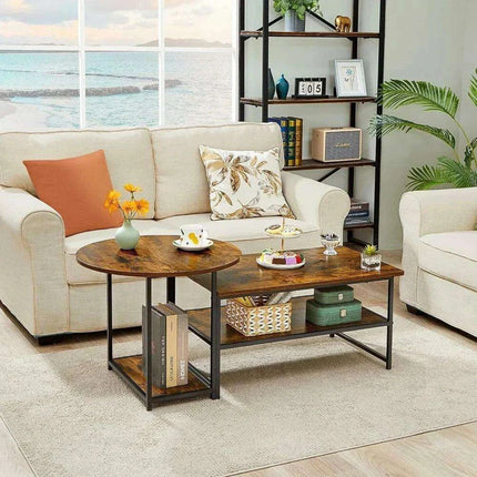 Transformable Rustic Coffee Table Duo with Innovative Storage Solutions - Très Elite