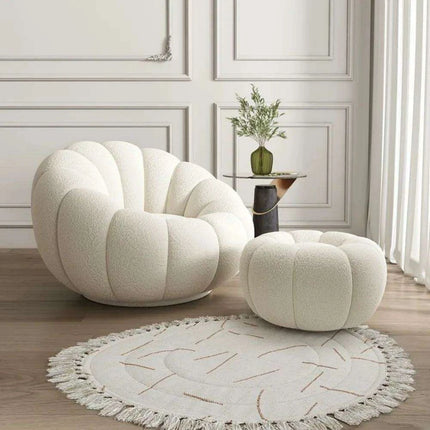 Transformative Rotating Pumpkin Plush Lounge Chair - Chic Seating Solution for Contemporary Interiors - Très Elite
