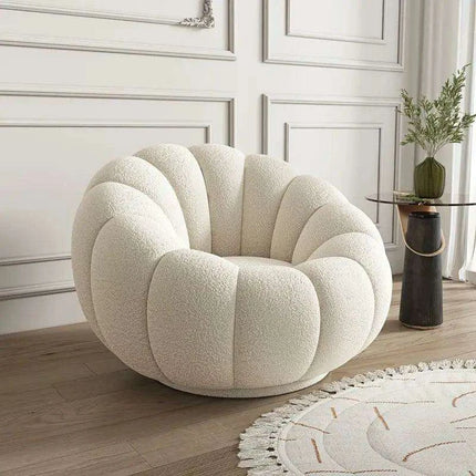 Transformative Rotating Pumpkin Plush Lounge Chair - Chic Seating Solution for Contemporary Interiors - Très Elite
