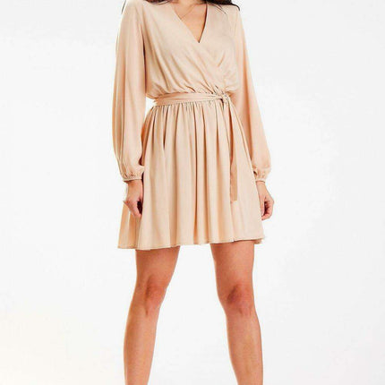 Trendy Belted Long Sleeve Mini Dress with Flexible Waistband - Très Elite