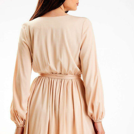 Trendy Belted Long Sleeve Mini Dress with Flexible Waistband - Très Elite