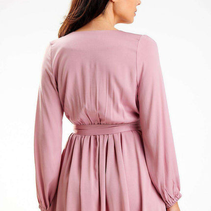 Trendy Belted Long Sleeve Mini Dress with Flexible Waistband - Très Elite