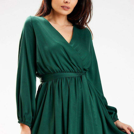 Trendy Belted Long Sleeve Mini Dress with Flexible Waistband