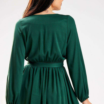 Trendy Belted Long Sleeve Mini Dress with Flexible Waistband - Très Elite