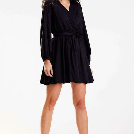 Trendy Belted Long Sleeve Mini Dress with Flexible Waistband - Très Elite