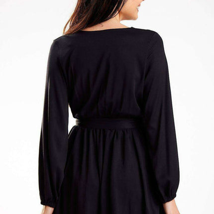 Trendy Belted Long Sleeve Mini Dress with Flexible Waistband - Très Elite