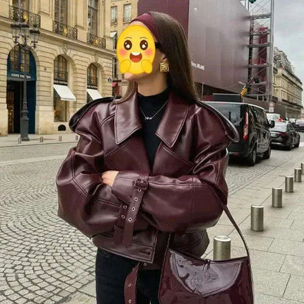 Trendy Chery Red Cropped Leather Jacket for Women - Très Elite