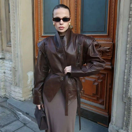 Trendy Chery Red Cropped Leather Jacket for Women