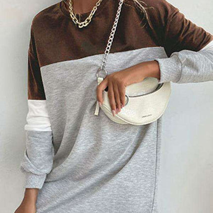 Trendy Color Block Sweatshirt Dress for Effortless Style - Très Elite