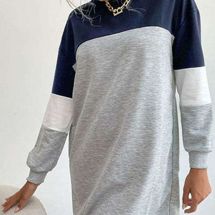 Trendy Color Block Sweatshirt Dress for Effortless Style - Très Elite