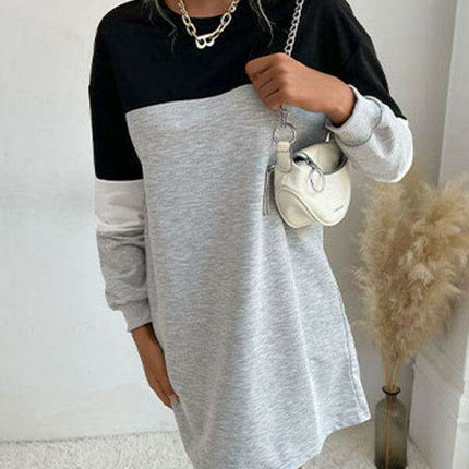 Trendy Color Block Sweatshirt Dress for Effortless Style - Très Elite