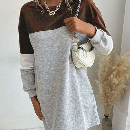 Trendy Color Block Sweatshirt Dress for Effortless Style - Très Elite