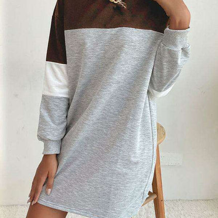 Trendy Color Block Sweatshirt Dress for Effortless Style - Très Elite