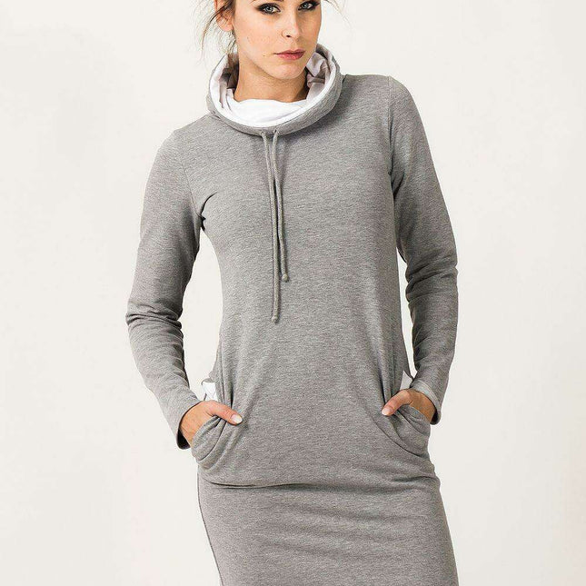 Trendy Color Block Sweatshirt Dress with Versatile Stand-Up Collar