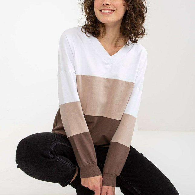 Trendy Colorblock Heart Neckline Sweatshirt For Women