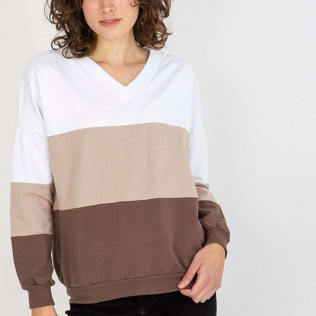 Trendy Colorblock Heart Neckline Sweatshirt For Women