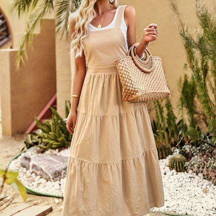 Trendy Cotton Suspender Dress with Relaxed Dropped Sleeves for Women - Très Elite