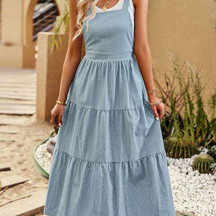 Trendy Cotton Suspender Dress with Relaxed Dropped Sleeves for Women - Très Elite