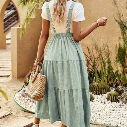 Trendy Cotton Suspender Dress with Relaxed Dropped Sleeves for Women - Très Elite