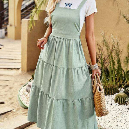Trendy Cotton Suspender Dress with Relaxed Dropped Sleeves for Women - Très Elite