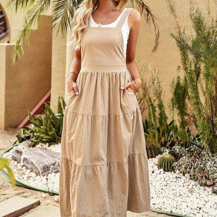 Trendy Cotton Suspender Dress with Relaxed Dropped Sleeves for Women - Très Elite