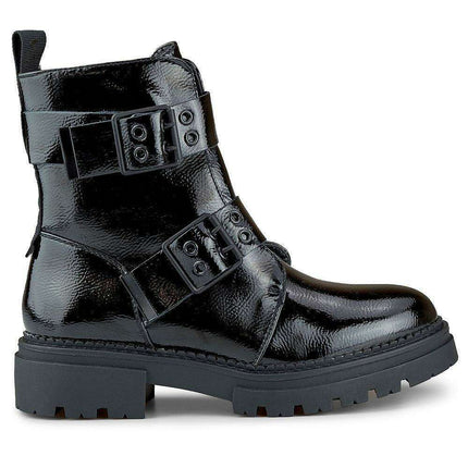 Trendy Faux Fur-Lined Patent Leather Booties - Très Elite