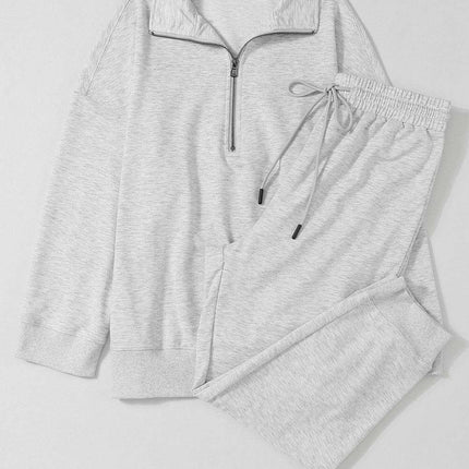Trendy Gray Half-Zip Lounge Set with Stylish High-Waisted Pants - Très Elite