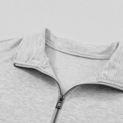 Trendy Gray Half-Zip Lounge Set with Stylish High-Waisted Pants - Très Elite