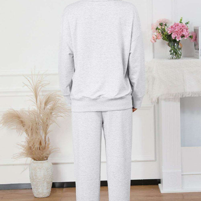 Trendy Gray Half-Zip Lounge Set with Stylish High-Waisted Pants