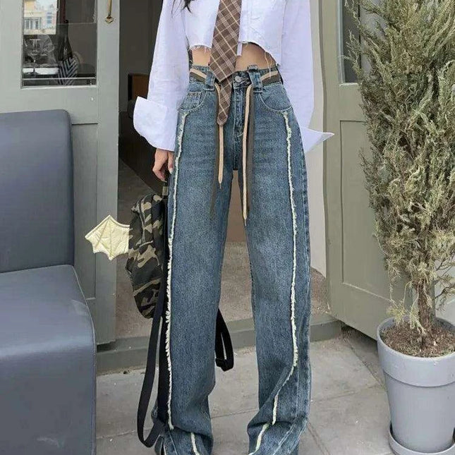 Trendy High Waist Split Trousers with Fringe Patchwork for Women